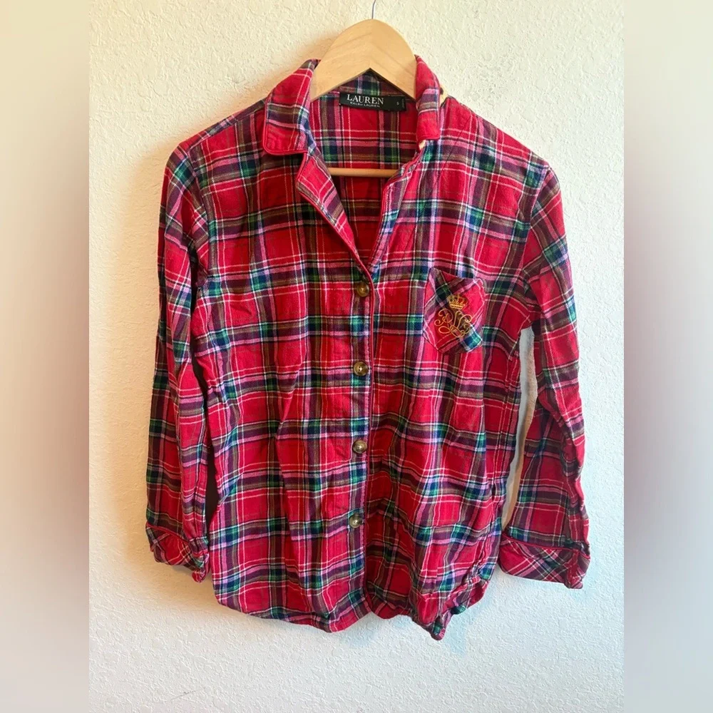 Ralph Lauren Red Green Plaid Flannel Pajama Set Size Small